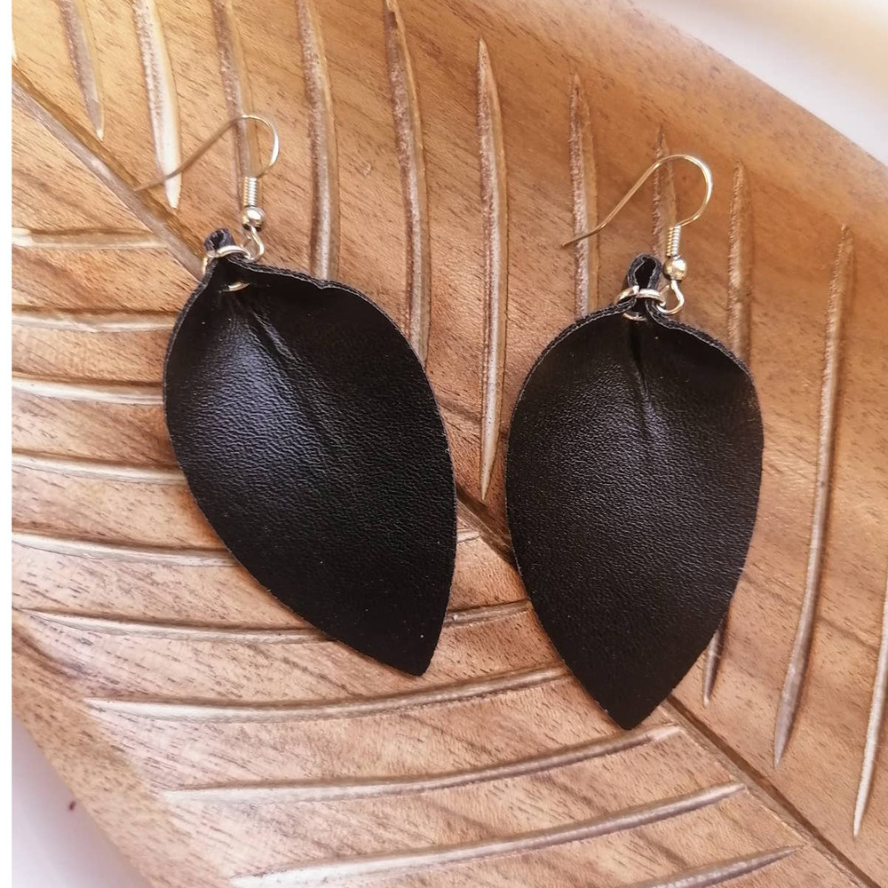 Faux Leather Black Simple Neutral Dangle Teardrop Cute Earrings